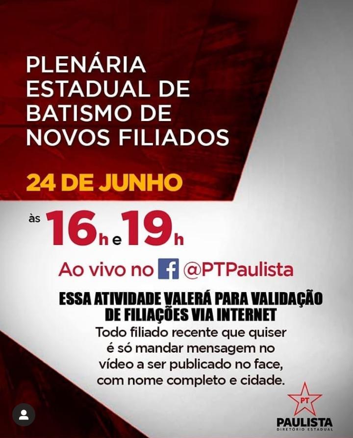 Plenária estadual batismo novos filiados