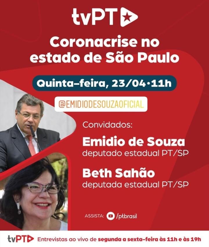 #LiveDoPT com deputado estadual Emídio de Souza @emidiodesouza_ e a deputada estadual Beth Sahão @bethsahao #TvPT