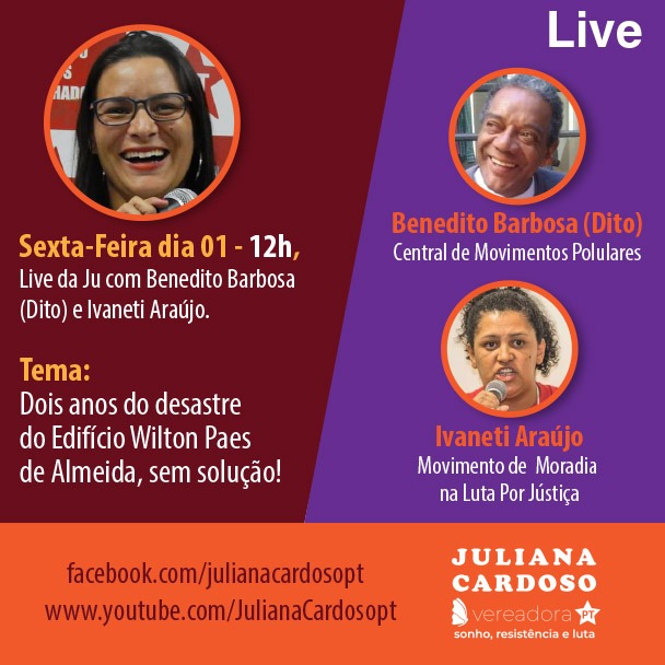 #LiveDoPT com a vereadora Juliana Cardoso @julianapt, Dito e Ivaneti Araújo
