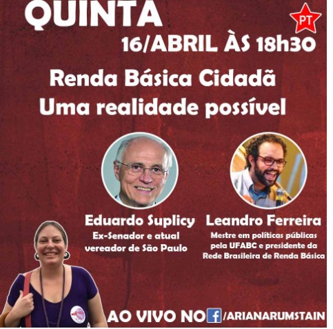 Live – Renda Básica cidadã “Uma realidade possível” com o vereador Eduardo Suplicy e Leandro Ferreira