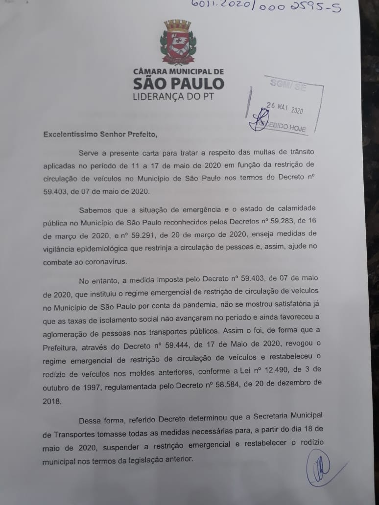 Carta Ao Prefeito2 Liderança Do Pt Câmara De São Paulo