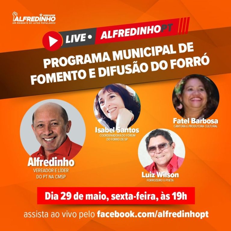 #LiveDoPT “Programa Municipal de Fomento e Difusão do Forró” com o vereador Alfredinho @ptalfredinho, Isabel Santos, Luiz Wilson e Fatel Barbosa