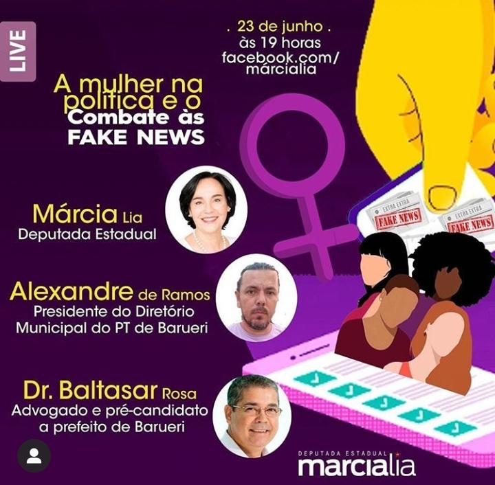 #LiveDoPT “A Mulher na política e o Combate ás Fake News” com a deputada estadual Marcia Lia @marcialiapt13, Alexandre de Ramos e Dr. Baltasar Rosa