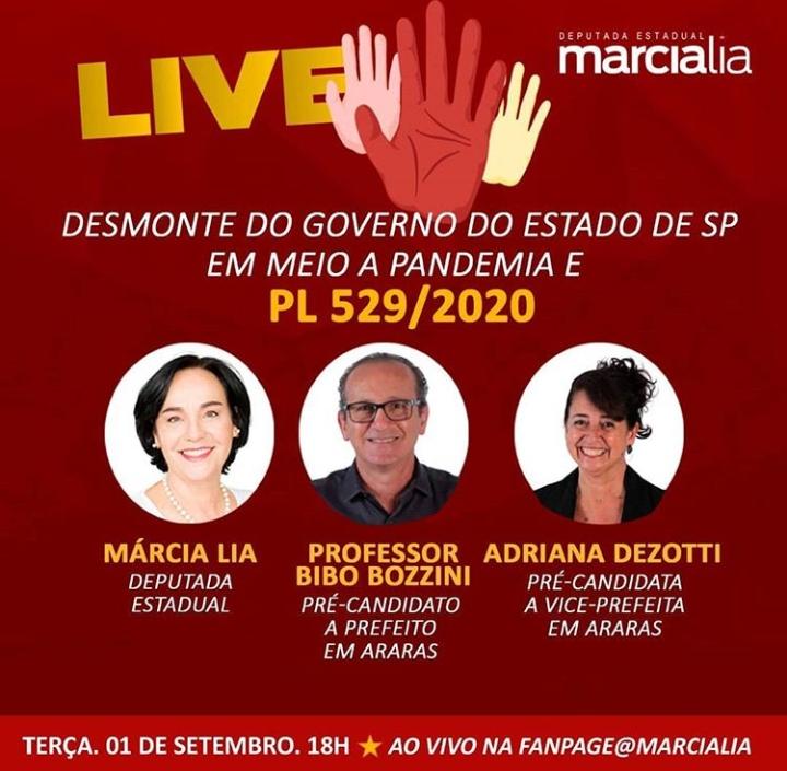#LiveDoPT Desmonte do governo do estado de SP em meio a pandemia e PL529/2020, com a deputada estadual @marcialiapt13, o professor Bibo Bozzini e Adriana Dezotti