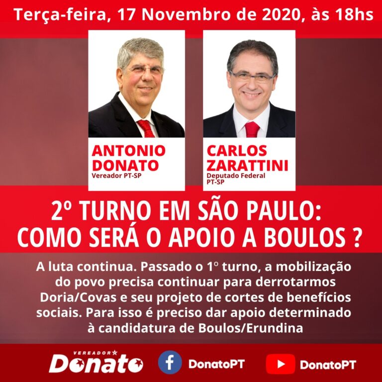 #LiveDoPT 2º turno em São Paulo: Como será o apoio a Boulos?, com o vereador @Donato_PT e o deputado federal @CarlosZarattini